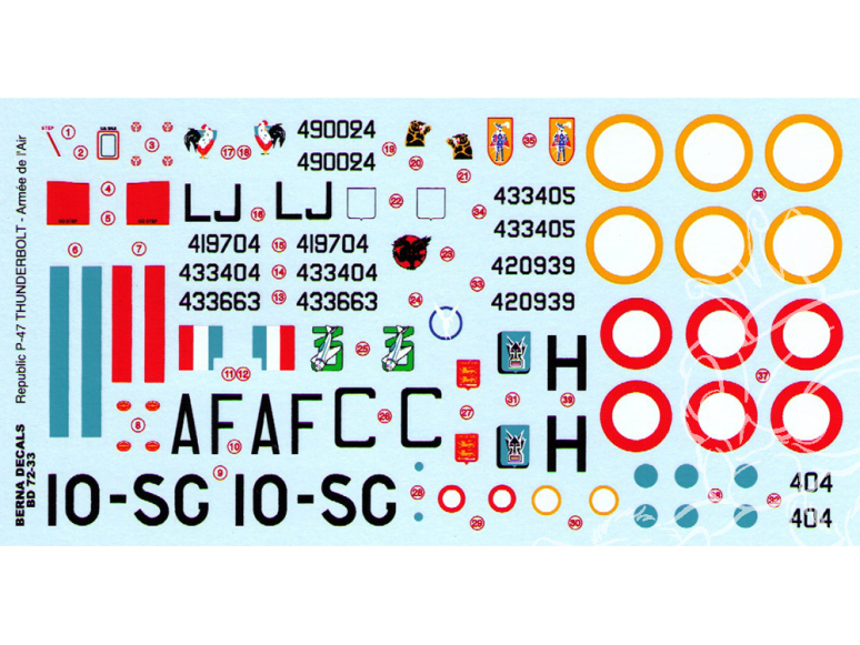 Decalques Berna decals BD72-33 Republic P-47D Thunderbolt Armee de l air 1/72