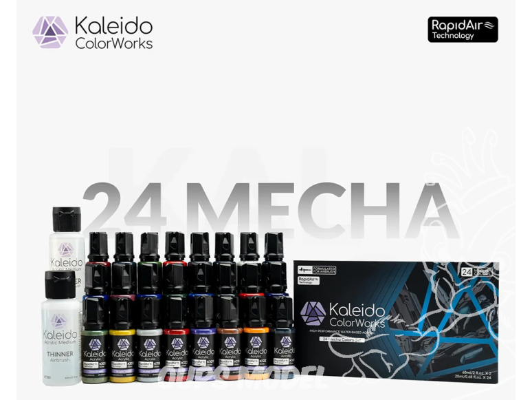 Kaleido Colorworks peinture acrylique 48696 Set de 24 couleurs Mecha 24 x 20ml