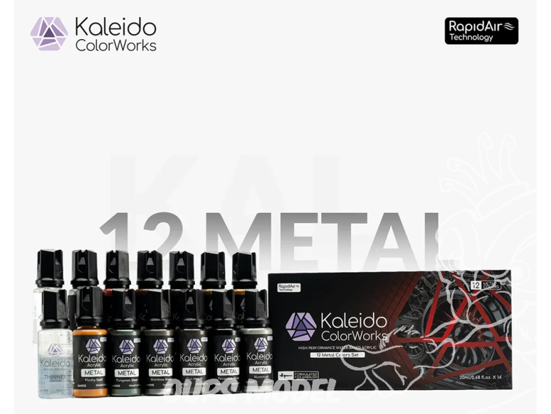 Kaleido Colorworks peinture acrylique 48719 Set de 12 couleurs métallisées 12 x 20ml