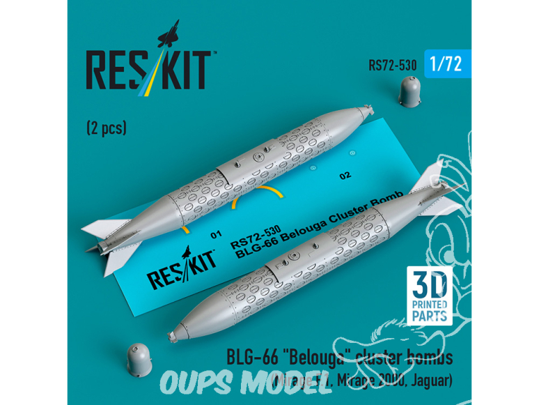 ResKit kit RS72-0530 Bombes à fragmentation BLG-66 «&nbsp;Belouga&nbsp;» 2 pièces imprimées en 3D 1/72