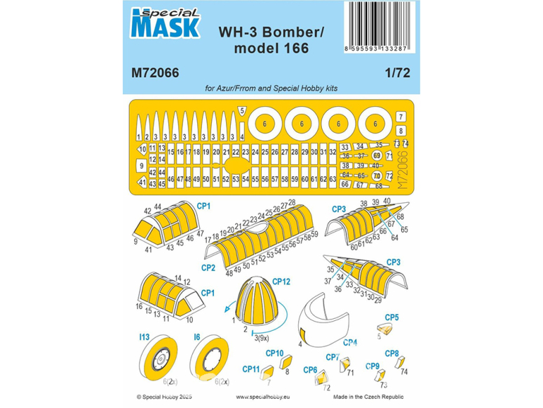 Special Hobby Masque avion M72066 Bombardier WH-3 modèle 166 MASK pour spécial hobby 1/72