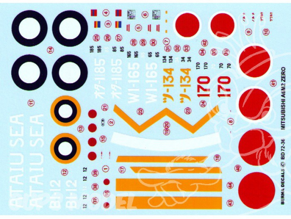 Decalques Berna decals BD72-36 MITSUBISHI ZERO A6M2 MODEL 21 1/72