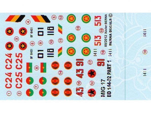 Decalques Berna decals BD144-02 MiG-17 AFRICAN AIR FORCES Partie 1 1/144