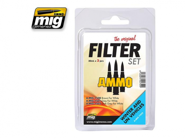 MIG peinture maquette 7450 Set Filtres Vehicules en hiver et ONU 3 x 30ml