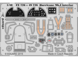 EDUARD photodecoupe avion FE726 Interieur Hurricane Mk.I S.A. Airfix 1/48
