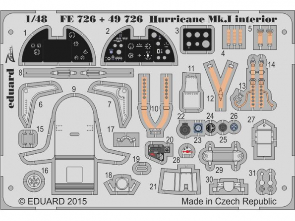 EDUARD photodecoupe avion FE726 Interieur Hurricane Mk.I S.A. Airfix 1/48