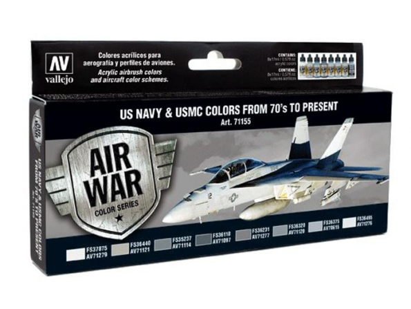 Vallejo Set Model Air 71155 Couleurs US Navy & USMC Des années 70 à present 8 x 17ml