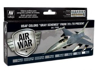Vallejo Set Model Air 71156 Couleurs USAF Camouflages gris des années 70 à présent 8 x 17ml