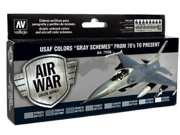 Vallejo Set Model Air 71156 Couleurs USAF Camouflages gris des années 70 à présent 8 x 17ml
