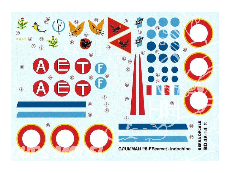Decalques Berna decals BD48-14 Grumman F8-F Bearcat Indochine 1/48
