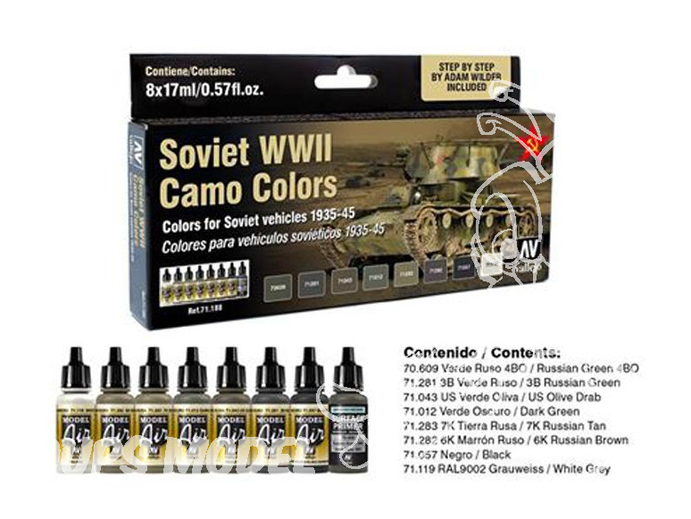 Vallejo Set Model Air 71188 Couleurs camouflage Sovietique WWII 8 x 17ml